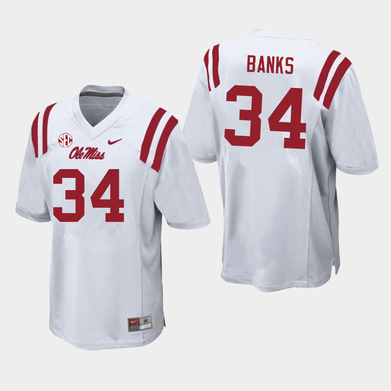 Men #34 Tyler Banks Ole Miss Rebels College Football Jerseys Sale-White - Click Image to Close